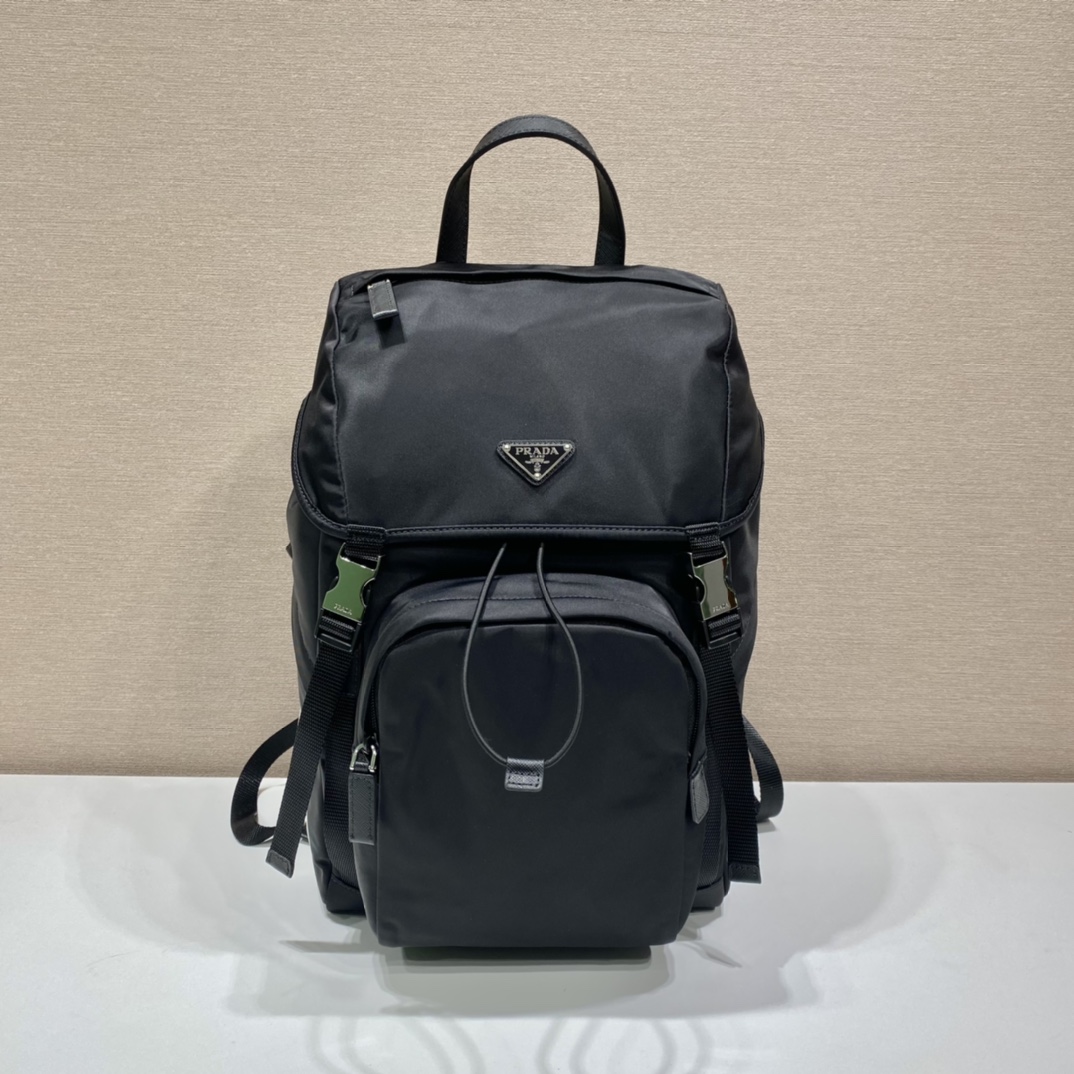 Pra*a black re-nylon and saffiano backpack
