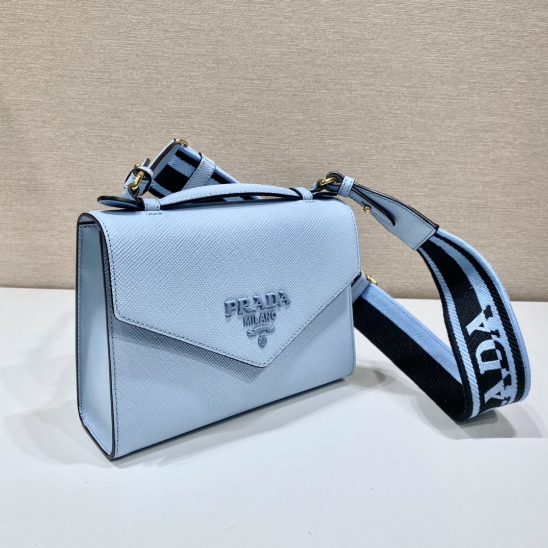 pra*a monoCh*0me saffiano and leather bag