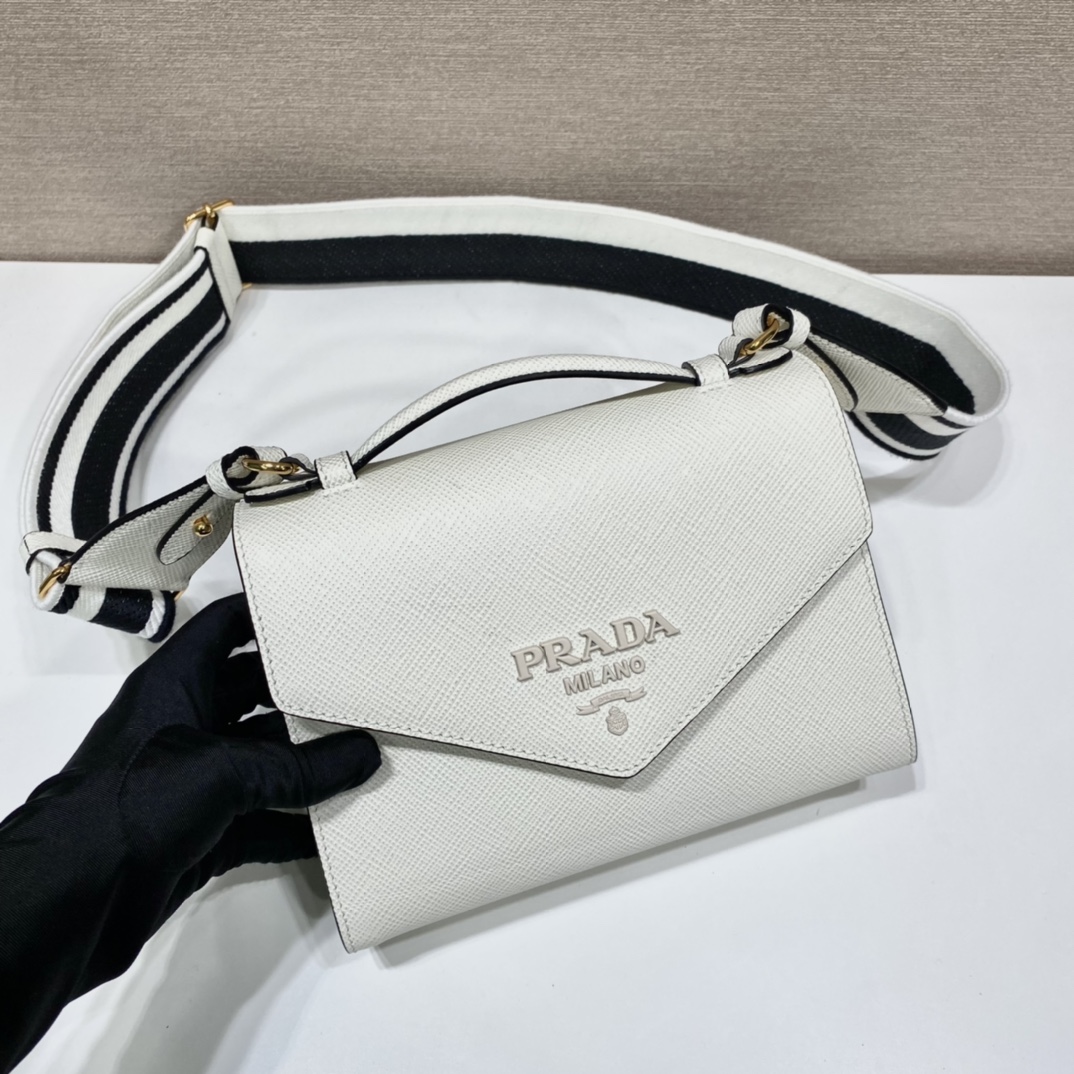 pra*a monoCh*0me saffiano and leather bag