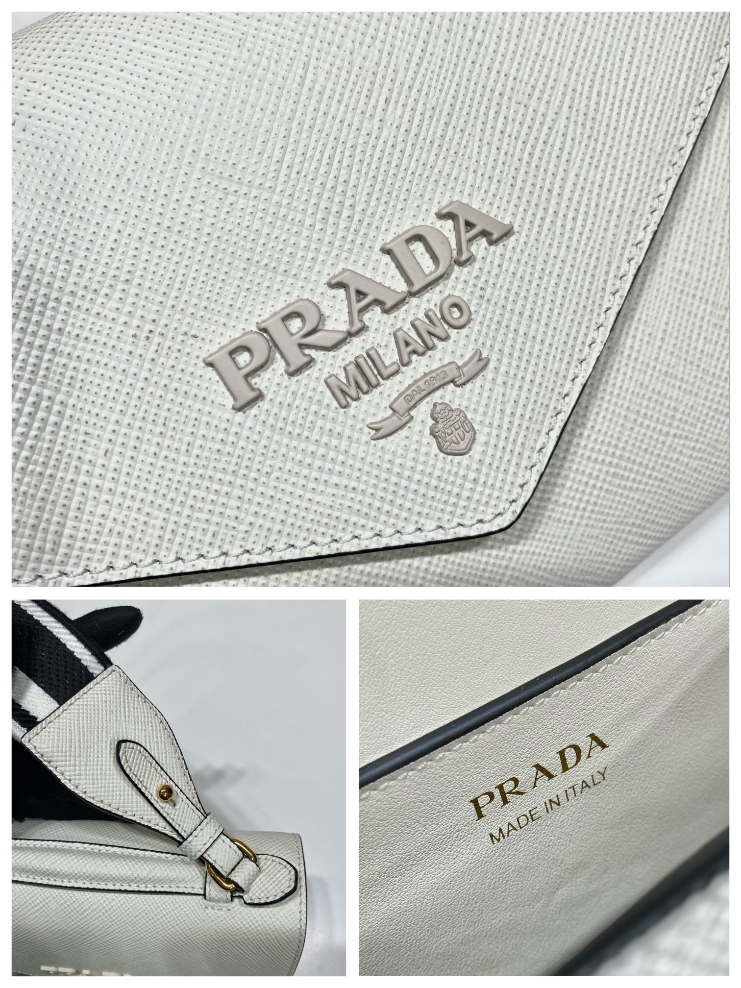 pra*a monoCh*0me saffiano and leather bag