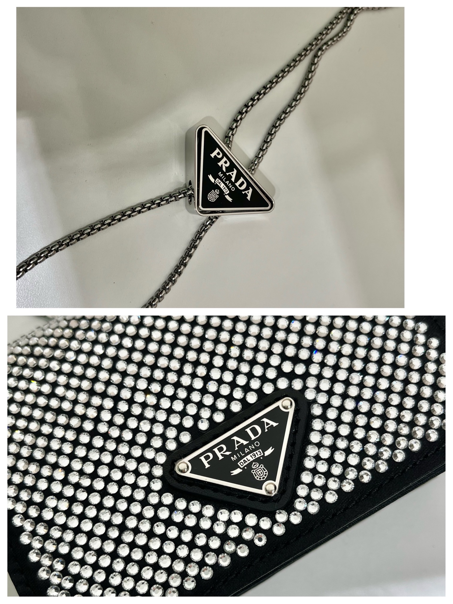 Pra*a cardholder with shoulder strap and crystals